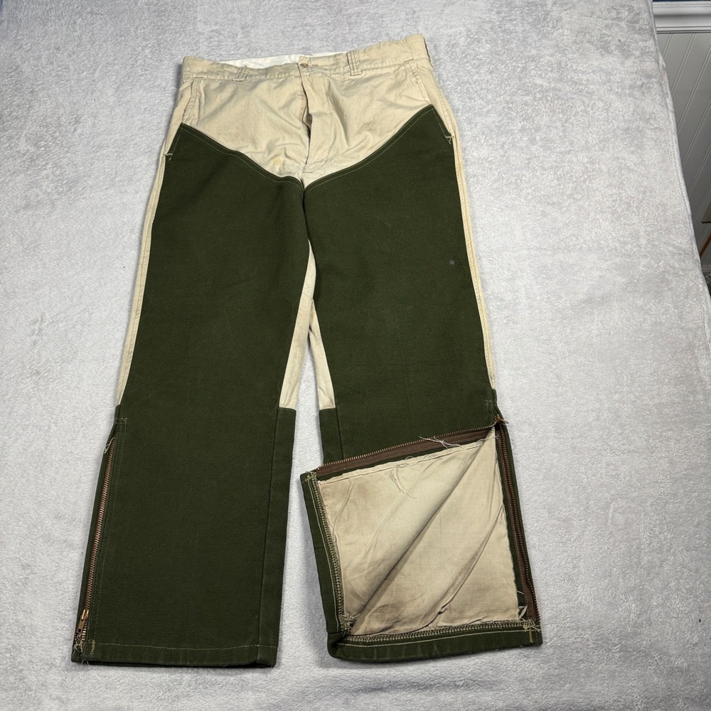 Orvis Hunting Pants Mens 36 Khaki  Green Canvas Ripstop Brush Guard *DISTRESSED*